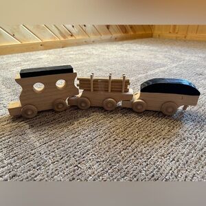 Large Handmade Wooden Train Set of 3 with Black Accents